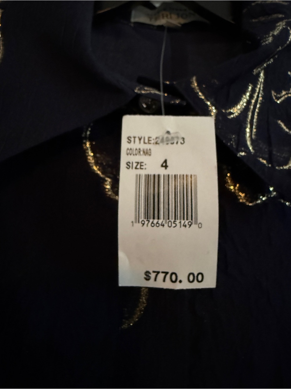 Teri Jon Navy and Gold Jacquard Shirt Waist Dress with Floral Embroidery - Picture 8 of 8
